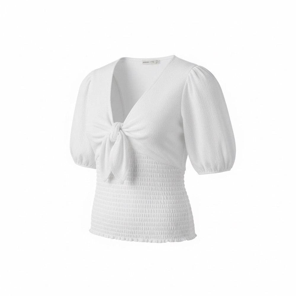Abercrombie & Fitch White Tie Front‎ Smocked Puff Sleeve Top Medium